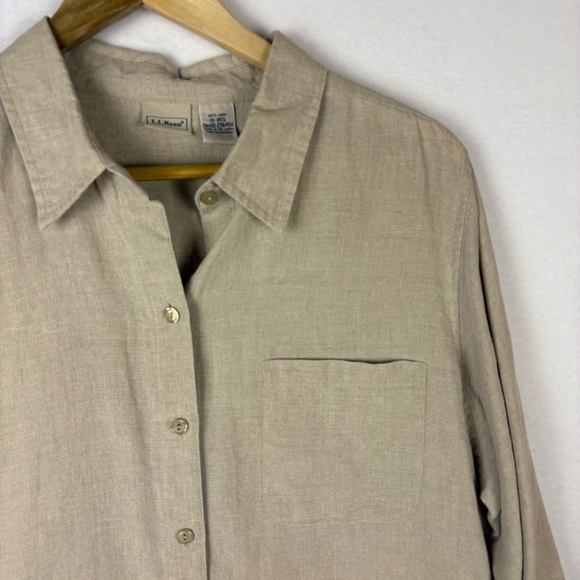 L.L. Bean Beige Tan 100% Linen Button Down Shirt - Picture 3 of 5